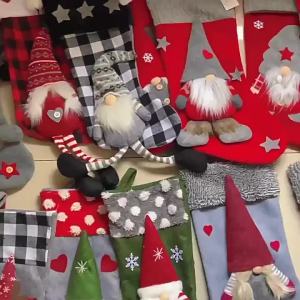 Christmas Tree Decoration Knitted 3D Faceless Elderly Figure Doll and Handmade Christmas Stocking Brown Edge