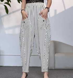 กางเกงทรงหลวมเอวยางยืดลายทางสำหรับผู้หญิง กางเกงขายาวทรงหลวมสไตล์ฮาราจูกุ ทรงเข้ารูป ทรงหลวม ทรงเข้ารูป สไตล์เกาหลี