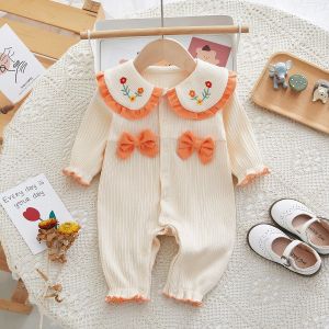 Bộ Đồ Liền Thân Cotton Nguyên Chất Cho Bé Gái Quần Áo Sinh Nhật Tháng Đầu Tiên Bộ Đồ Liền Thân Dễ Thương Cho Bé Gái