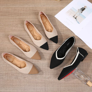 Giày Đơn Đế Phẳng Bằng Vải Dệt Kim Thoáng Khí Cho Nữ Mùa Xuân Hè Đế Bằng Mũi Nhọn Đế Mềm Đa Năng Giày Đơn Thường Ngày