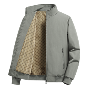 Mens Winter Thickened Fleece Lined Cotton Jacket Stand Collar Casual Windproof Warm Coat Youth Fashion Urban Style Zipper Closure
