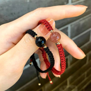 OR🧸 Gelang Manik-manik Kristal Manik Keberuntungan Obsidian/ Gelang Tali Pasangan Kepang/ Murni Buatan Tangan COD