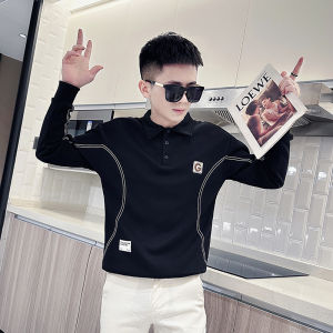 เสื้อสเวตเตอร์คอปกพอยต์สไตล์นักเรียนสำหรับผู้ชาย ฤดูใบไม้ผลิและฤดูใบไม้ร่วง ทรงหลวม แขนยาว ผ้าฝ้ายผสมโพลีเอสเตอร์ แฟชั่นลำลอง