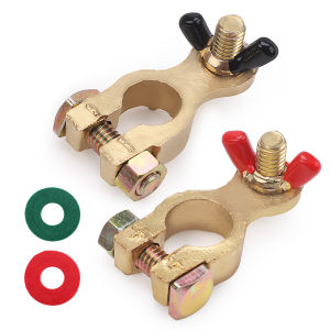 2Pcs Car Battery Terminal Wire Cable Clamp Adjustable Conductive Cap Stud Type Cable Positive Negative Electric Copper Connector