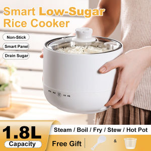 [COD]Low-sugar Desugar Rice Cooker Mulitfunctional  Electric Cooker 1.8L Mini Rice Cooker Small Hot Pot Non-Stick Pan With Steamer