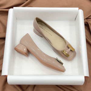 French Style Square Head Thick Heel Single Shoes Womens 2024 New Painted Leather Retro Comfortable High Heels Medium Heel