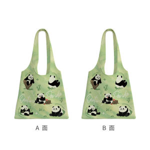 Original Design Large Capacity Panda Embroidery Canvas Bag Green Thickened Student Book Tote Bag Single Shoulder Bag for Youth Casual Use