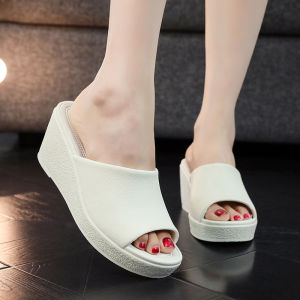 Soervimy Thick Heel Slippers Womens New 2025 Comfortable Beach Sandals Summer Anti-slip Outdoor Wear Casual PVC Material