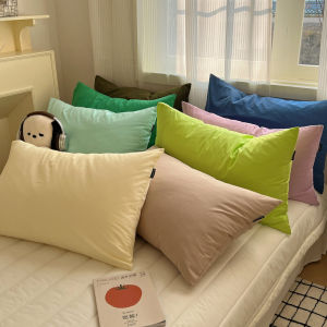 INS ปลอกหมอนผ้าฝ้ายล้วนแบบเรียบง่ายปลอกหมอนหนึ่งคู่ปลอกไส้ในผ้าฝ้ายแท้สีล้วนสำหรับหอพัก48x74ซม. ปลอกหมอน