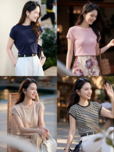 Misoshine | Sparkly Summer Tencel Short Sleeve Knitwear