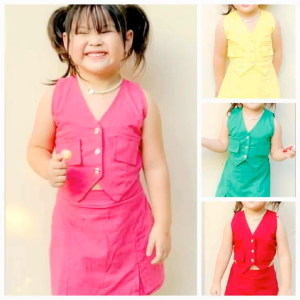 REE SHIPPING & COD Casual Classy Elegant  Summer Wear GIRL Chaleko Vest and Skort  Set Terno for Girl Kids - 4 to 14 years old   - classy and elegant - timeless classic  - timeless piece - casual office  party - classic piece - super kapal ng tela - hin