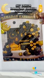 Set Dekor Ramadan Kareem Hitam Gold / Paket Dekor Balon Lebaran Ramadan Kareem / Dekorasi Balon Lebaran