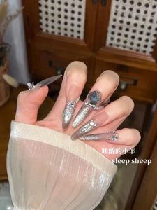 Handmade Wear Nail Mid Length Long Length French Cats Eye Accessible Luxury Gentle Fancy Small White Finished Product Nail Stickers