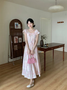 French Gentle Style Tea Break Loose Womens Dress Summer Floral Long Skirt Sweet Youthful Sleeveless round Neck Other 100%