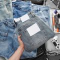 Quần Short Nam ống suông túi hộp jean cotton form ngắn trên gối Màu Xanh bụi. 