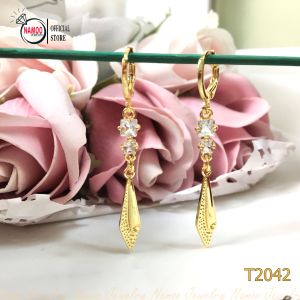 Bông Tai Nữ T2042 Thiết Kế Hoa Đính Đá Kiểu Dánh Thon Dài Cực Đẹp Namoo Jewelry