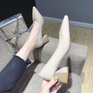 Womens Pointed High Heels K-style Stylish Pumps 2024 Autumn New Arrival V Cut Easiest for Match Chunky Heel Work Shoes