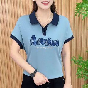 QIAOXIZI | Loose Fit POLO Short Sleeve T-shirt for Women Mother Fashionable Slimming Turn-down Collar