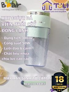 (Xay được đá viên) Máy xay sinh tố cầm tay mini BEAR-LLJ-E03F1 6 lưỡi dao INOX 304 Dung tích 300ml Tích điện Bảo hành 18 tháng