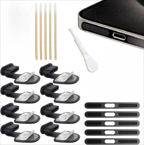 USB C Dust Plug & Port Cleaner Kit Silicone Anti-Dust Speaker Mesh Cover Cleaning Set for iPhone 15-16 Series Type-C Devices