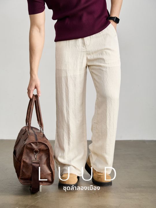LUUD | กางเกงลำลองสำหรับฤดูร้อน ขอบยืดหยุ่น ระบายอากาศได้ดี ผ้าลินินผสม