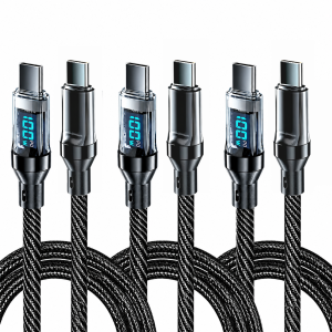 NNBILI 3pcs Fast Charge Cable 120W USB Type C To USB C Data Transfer Cord USB A To Type C With LED Digital Display Type C Cable