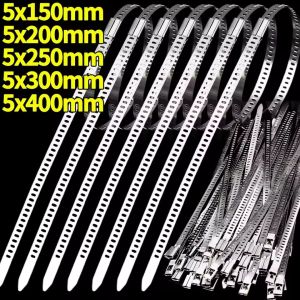 Wholesale 10-60Pcs Heavy Duty Stainless Steel Cable Tie New Self-Locking Cable Tie Multi-Purpose Metal Exhaust Wrap Locking Ties Fastener