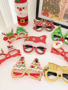 Christmas Funny Glasses Frame Xmas Cute Ornaments Christmas Eyeglasses Souvenir Navidad Party Decoration For Kids Giveaways and Adult Gift Holiday Supplies NewYear Celebrate