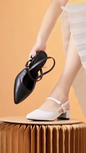 Giày MWC 3726 - Cao Gót Mũi Nhọn Đế Vuông 3cm Phối Khóa Tròn Đẹp