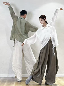 Quần Tập Khiêu Vũ Cổ Điển Bằng Vải Lanh Cạp Cao Rộng Rãi Cho Nữ Quần Khiêu Vũ Hiện Đại Jazz Rộng Rãi Thoải Mái Cho Người Lớn