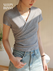 Gray Tencel V-Neck Slim Fit Tee