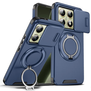 Slide Camera Lens Ring Stand Magnetic Phone Case For Xiaomi 14T Pro Kickstand Armor Shockproof Hard Silicone Cover
