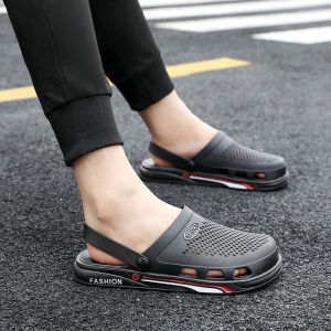 Thick Bottom Slip-On Mens Sandals Driving Hole Hole Shoes Anti-Slip Trendy Student Summer Beach Shoes Casual Pure Color