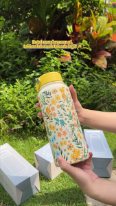 MODOFO 1000ml Aesthetic Floral Insulated Tumbler 304 Stainless Steel Leakproof Water Bottle with Handle