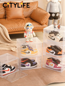 Citylife Big Capacity Clear Shoe Box Storage Stackable Magnetic Display Box Transparent Shoe Shelf Organizer