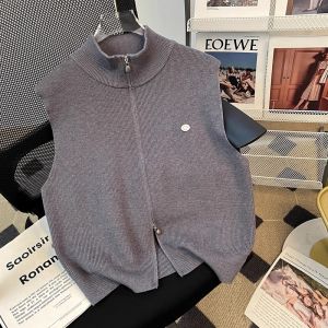 Spring Autumn Knitted Pure Color Cashmere Vest Cardigan Women Sleeveless Versatile Layered Sweater Jacket Tank Top Commute Style