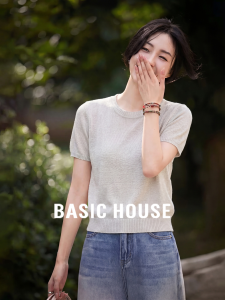 Basic House | Wool-Contain Round-Neck Short-Sleeve Fitted Knitwear