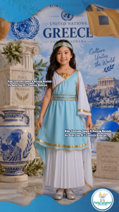 United Nation Greece Princess Book Character Blue Athena Dress Costume for National Attire for UN Events for Kids
