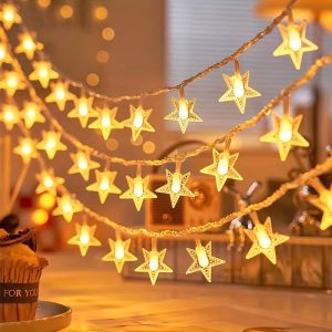 1pc Star String Lights - Battery PoweredLED Fairy Lights with Islamic Pattern for RamadanHome Decor Bedroom Party Wedding