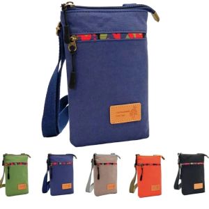 Solid Color Canvas 3 Layer Crossbody Cell Phone Bag Simple Cloth Womens Bag Fashion Satchel Shoulder Coin Purse