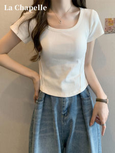 La Chapelle White round Neck Short Sleeve T-Shirt Womens Slim Fit Summer New Style Commute Korean Version Cotton Spandex