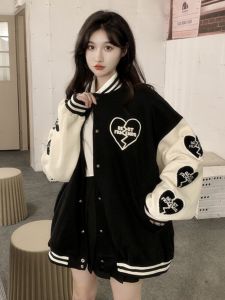 เสื้อแจ็คเก็ตเบสบอลหนาแบบมีฟองน้ำหนาสำหรับฤดูใบไม้ร่วงและฤดูหนาวสำหรับผู้หญิง ทรงหลวม สไตล์เกาหลี เสื้อแจ็คเก็ตแบบสวมหัว