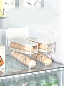 Egg Holder for Fridge - Space Saving Rolling Egg Storage Container w/Clear Plastic - Double Layer Stackable Egg Organizer for Refrigerator Countertop & More - Perfect Kitchen Essentials