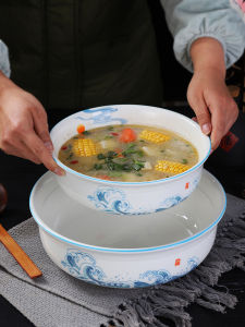 Large Ceramic Soup Bowl for Hotels And Home Use Stew Pork Ribs Soup Bowl Chinese Style Underglaze Color Glazed Bowl