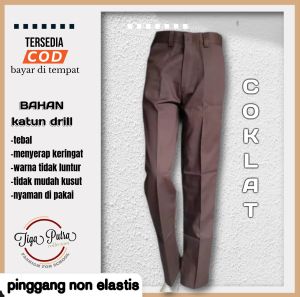 Celana Sekolah Pramuka/Coklat Panjang Seragam SMP/SMU Kain Katun Drill