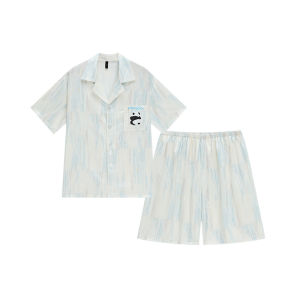 Bộ đồ ngủ đôi MiiOW Cat Person làm bằng vải lụa băng tay ngắn thoải mái thoáng khí