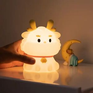 LED Cute Cartoon Silicone Chubby Loong Night Light for Children Kids 2024 New Year Gift USB Rechargeable Touch or Voice Sensor Colorful Light Bedroom Bedside