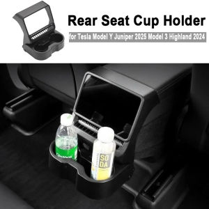 Rear Seat Cup Holder for Tesla Model Y Juniper 2025 Model 3 Highland 2024 2025 Storage Box Organizer Car Interior Asccesseries