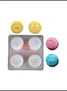Griya Cetakan Kue Bulan Bulat Mooncake Moon Cake Puding Jelly Agar Anime Mix 4 Cavity Plastik