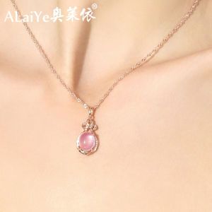 Natural Crystalline Alabaster Necklace Womens Pink Crystal Color Silver Gem Pendant Rose Gold Jewelry Birthday Proposal Gift